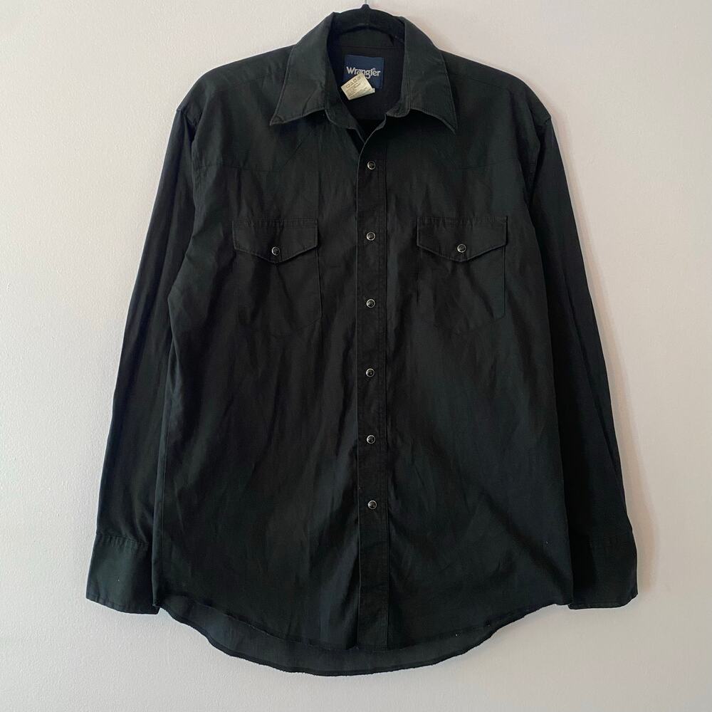 Wrangler Black Pearl Snap Western Shirt Long Sleeve Cowboy Women's size Medium